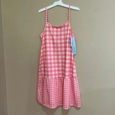 Cat & Jack - Peach and white Gingham plaid tiered nightgown pajama dress