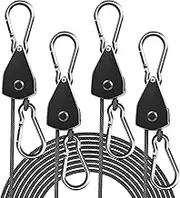 STAYGROW 4-Pack 1/8" Adjustable Rope Hanger, Heavy Duty Ratchet Tie Down Strap with Reinforced Metal Gear, Ratcheting Pulley System Kayak Straps for Hanging Plants Grow Light and Various Tie-Down Uses