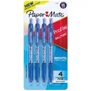 Paper Mate Profile Retractable Ballpoint Pens 1mm Blue 4 Pack