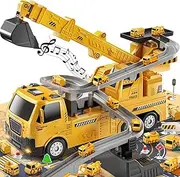 TEMI Construction Truck Toys for Boys 3 4 5 6 7 Years Old - Engineering Digger Race Tracks, Kids Excavator Crane Toys for Toddlers and Kids 3+ Years, Birthday Gift Boys & Girls Aged 4-6