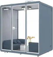 HiWish Office privacy booth & meeting pod,Pre-fab home office,movable workspace,Soundproof Acoustic Privacy Silent premium privacy Workstation pods, phone booth, portable,on Wheels-color Light Blue, L