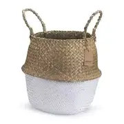 Seagrass Plant Basket with Handles Natural Woven Storage Baskets (White L(9.5"