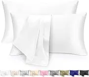 2 Pack Pillowcases, Silk Pillowcase for Women Men 51X76cm Soft Comfortable Breathable Smooth Cooling Pillow Covers for Sleeping (Pure White)