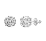 0.25cttw Diamond Flower Cluster Stud Earrings 14k White Gold Screw back