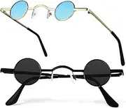 [PACKOVE] 2Pcs Small Round Retro Punk Sunglasses for Men and Women Polarized Eyewear with Metal Circle Frame Stylish and Comfortable Design for Daily Use Parties and Outdoor Activities