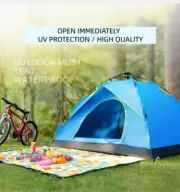 Au 3-4 Person Blue Family Hiking Camping Tent Beach Tents Canvas Ripstop Firm
