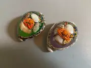 Pair Of Art Glass Sea Shell With Crab And Small Shell Inside