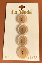 VTG La Mode 4 Buttons Matte Lt. Brown Beige RaisedDetail Plastic 4 Hole 5/8" NEW
