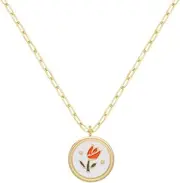 [TAMHOPE] Tulip Flower Medal Coin Necklace Flower Jewelry,Miraculous Personalized Titanium Steel Chalcedony Necklace,Tulip Flower