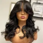 Body Wave Human Hair Wigs With Bangs 3X1 Middle Part Lace Wig Pre Plucked Body Wave Glueless Wig For Women 200 Density 30 Inch