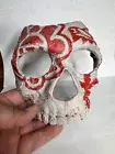 Aztec Skull Half Mask – Clay-Covered Décor with Red Symbolic Designs
