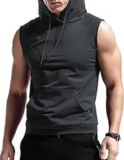 FEOYA Men's Hooded Tank Tops Sleeveless T-Shirts Gym Vests Top Breathable Quick Dry for Workout Running Bodybuilding Athletic Sport Shirts Drawstring Sweatshirt with Pockets