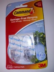 PACK COMMAND BRAND DAMAGE-FREE HANGING CLEAR MEDIUM HOOKS HOLDS 2 LB