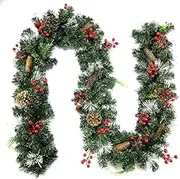 9 FT Long Garland PVC Hanging Pendant A ficial Garlands with Bowknot for Stairs Railing Fireplace Front Porch Door Tree Holiday Party Supplies Green 2.7m Red Berries