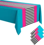 Buryeah 3 Pcs Wonderland Tablecloth Wonderland Party Decorations Checkered Plast