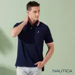 【NAUTICA】男裝 撞色LOGO領圍設計短袖POLO衫(深藍)