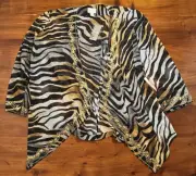 Chicos Drape Open Front Embellished Zebra Stripe Light Jacket Sz 3 (XL) - NEW
