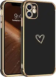 GUAGUA Case for iPhone 11, Cute Heart Pattern Soft TPU Plating Cover with Camera Protection & 4 Corners Shockproof Protection for iPhone 11 6.1" Black
