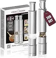 ProfiCook® Salt and Pepper Shakers, Pepper Mill, Salt and Pepper Mill, Set of 2, Stainless Steel Salt Shaker, Robust Grinder, One-Hand Operation, 100% Mechanical, Spice Mill PC PSM 1160