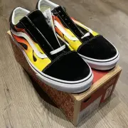 Vans Old Skool Flame Black White Classic Skate Shoes Sneakers Size 10