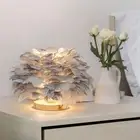 Feathers Table Lamp Feather Lampshade Night Light for Kitchen Bedroom Cafe