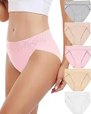 [RHYFF] Women's Cotton Hipster Underwear Women Lace Briefs Women's Breathable Stretch Panties Women's Soft Women's Briefs Multipack S-XXL, Pink, Small