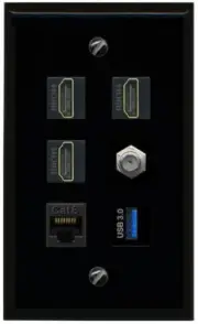 1 Port CAT6 COAX 3 HD USB-3 Wall Plate-Flat Black/Black
