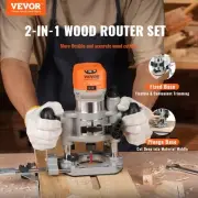 Compact 125HP Wood Router Tool with Plunge Fixed Base 30000RPM Variable Speed