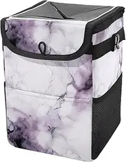 Car Trash Can with Lid and Storage Pockets Leak-Proof Organizer,Multipurpose Trash Bin for Car,Abstract Marble Texture Print