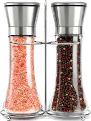 Salt and Pepper Grinder Set - Stainless Steel Manual Mills for Whole Pepperco...