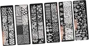 6pcs Nail Transfer Printing Plate Thumb Rings Decor Hand Spout Infuser Puzzle Trucks Clothes Tape Double Sided Phone Pretty Rings for One Unique Nail Stamper Templates Black Metal