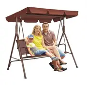 VEVOR 3-Seat Patio Swing Chair, Outdoor Patio Swing with Adjustable Canopy, Porch Swing with Armrests, Teslin Fabric and Alloy Steel Frame, for Balcon