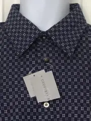 GEOFFREY BEENE NWT Navy White Geometric Cotton Poplin L, 16-16½