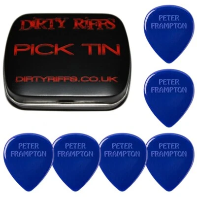6 x Dunlop PF599 Peter Frampton 2.08mm Blue Guitar Picks In A Handy Pick Tin