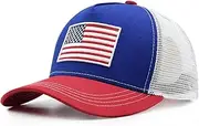 [Wodeal] American Flag Trucker Hat, Snapback Mesh USA Flag Baseball Caps, 4th of July for Men Women