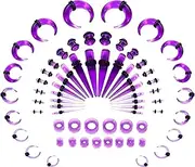 [Milacolato] 68Pcs Ear Stretching Kit 14G-00G, Silicone Ear Stretcher Spiral Plugs Tapers Beginner Tunnels Stretch Rods, Acrylic Buffalo Ear Gauges Expander Set Body Piercing Jewellery