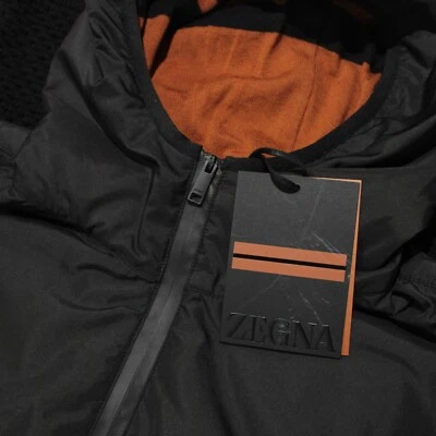 Zegna NWT 100% Wool Knit Sweater w/ Polyester 1/2 Zip Hood Size M in Black/Brown