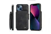For Apple iPhone 13 Mini CaseMe Back Zipper Wallet Case W/ 3 Card Slots, RFID Blocking, 1 Money Pocket, Credit Card Holder Leather Cover (Black)