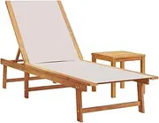 Camping Sunloungers Reclining Patio ChairsSun Lounger with Table Grey Solid Wood Acacia and