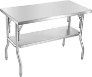 VEVOR Commercial Worktable Workstation 48 x 24 Inch Folding Commercial Prep Table, Heavy-duty Stainless Steel Folding Table with 772 lbs Load, Kitchen Work Table, Silver Stainless Steel Kitchen Island