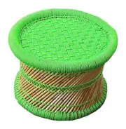 KSM Eco-Friendly Handmade Cane Bar Bamboo Green Foot Stool for Outdoor-Indoor