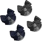 4pcs Women Hair Clips with Bowknot Hair Bun Cover Barrettes Net Hairnet Bow Bow-knot Decor Hair Clip Hairnet (Black,Dark Blue, 10CM)