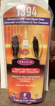NEW! Belkin 6 ft. IEEE 1394 FireWire to Sony i-Link Compatible Cable 6-pin/4-pin