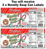 2 x Funny CANDY CANE Soup Can Labels - Xmas Stocking Stuffer Gag Gift Kids Child