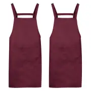 2pcs H Style Apron Kitchen Cooking Aprons Long Artist Apron Wine Red