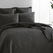 Renee Taylor Asher Jacquard Queen/King Coverlet w/ Pillowcases Bedding Set Grey