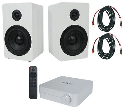 2 Rockville RockShelf 58W 360w 5.25" White Bookshelf Speakers+Bluetooth/Wifi Amp