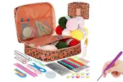 58Pcs Crochet Kit Yarn and Knitting Accessories Set with Storage Bag for Beginners-Leopard print