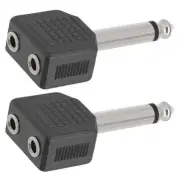 2x 6.35mm 1/4" Mono Plug to Dual 3.5mm Mono Jack Splitter Audio Cable Adapter