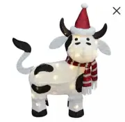 21 Inch Light Up Cow, Christmas Yard Art Decoration, 35 LEDs Lighted Cow Tinsal